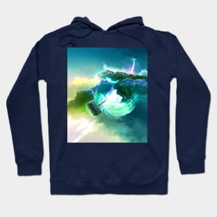 Thor's Hammer flying by Rainbow Bridge Hoodie